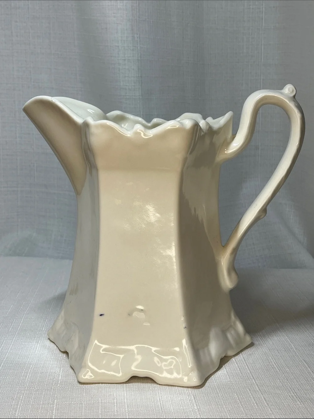 Handmade Signed White Pottery Pitcher Vase Rustic Farmhouse Creamer 8” Ceramic